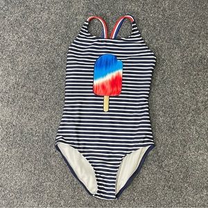 **Cat & Jack Girl”s Striped Ice Cream One PieceSwimsuit Sz L